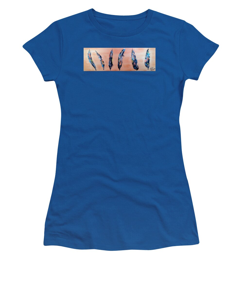 6 Feathers Women's T-Shirt featuring the painting 6 Feathers by Brent Knippel