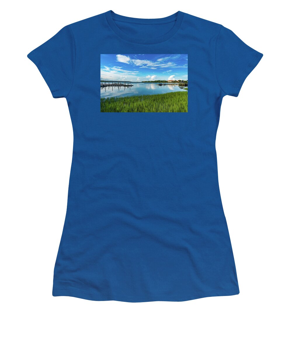 Hilton Head Island Women's T-Shirt featuring the photograph Hilton Head Island South Carolina Boat Dock Marina #1 by Dave Morgan