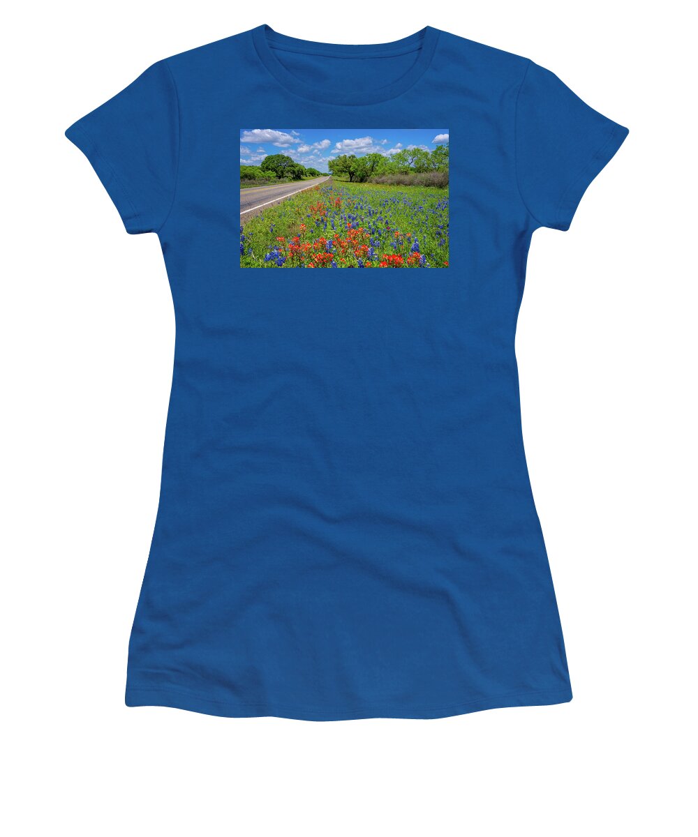 Texas Wildflowers Women's T-Shirt featuring the photograph A Gorgeous Spring Drive by Lynn Bauer
