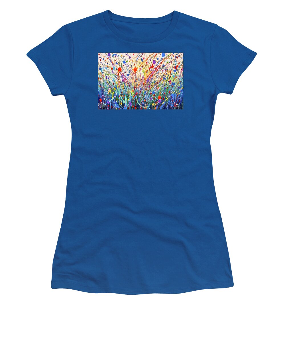 Abstract Painting Women's T-Shirt featuring the digital art Abstract Jackson Pollock Interpretation Meadow Flowers by Lena Owens - OLena Art Vibrant Palette Knife and Graphic Design