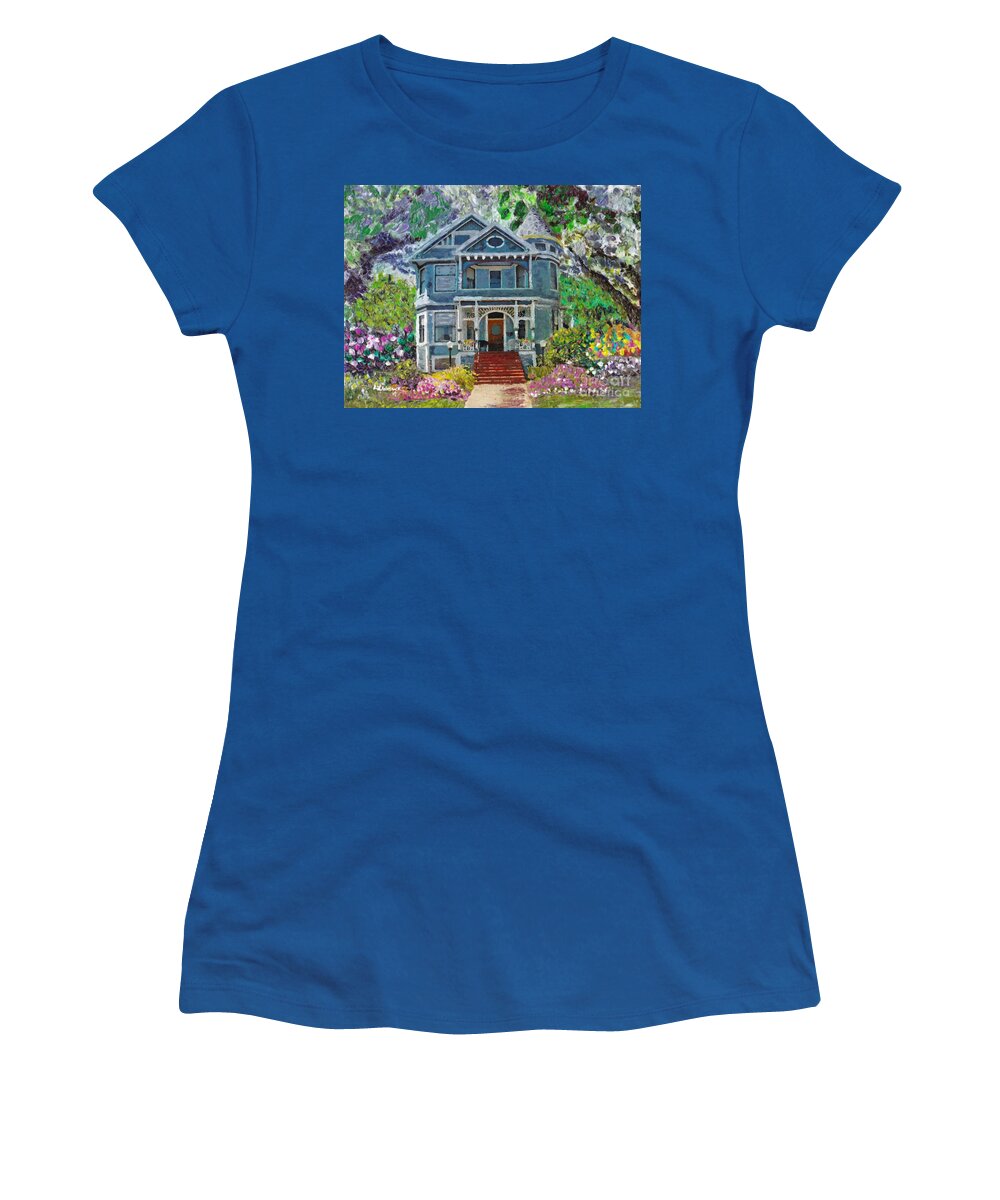 Framed Architectural Portraiture Women's T-Shirt featuring the painting Alameda 1890 Queen Anne by Linda Weinstock