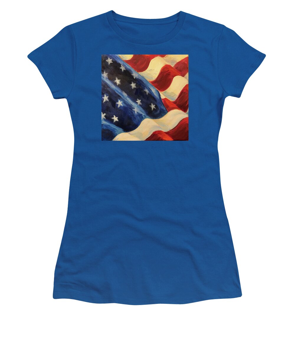 American Flag Women's T-Shirt featuring the painting American Flag by Sherrell Rodgers