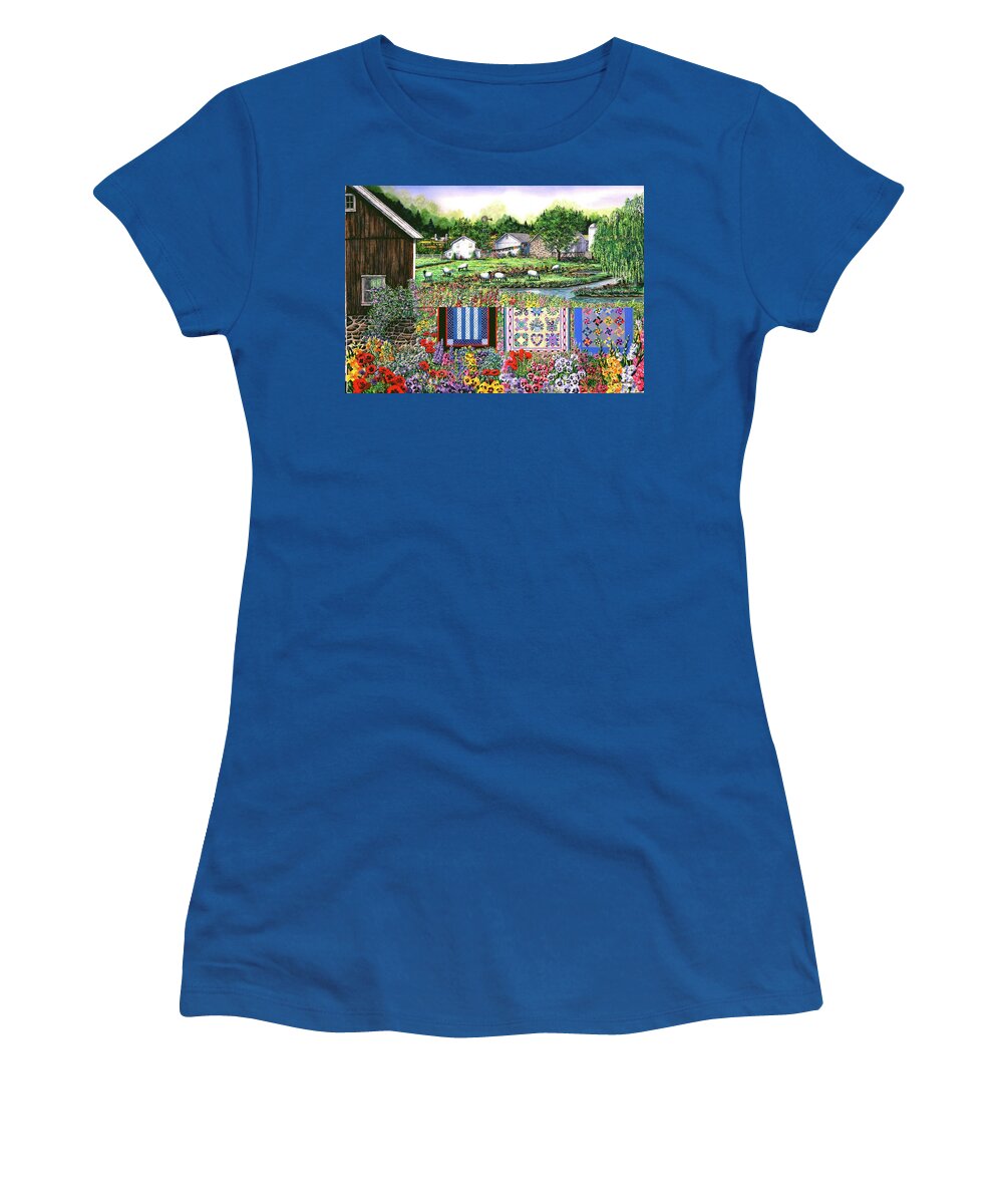 Amish Countryside Women's T-Shirt featuring the painting Amish Neighbors by Diane Phalen