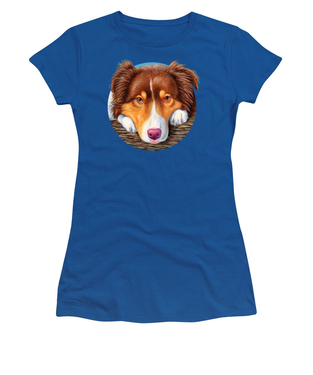 Dog Women's T-Shirt featuring the painting Ammo the Red Tricolor Australian Shepherd by Rebecca Wang