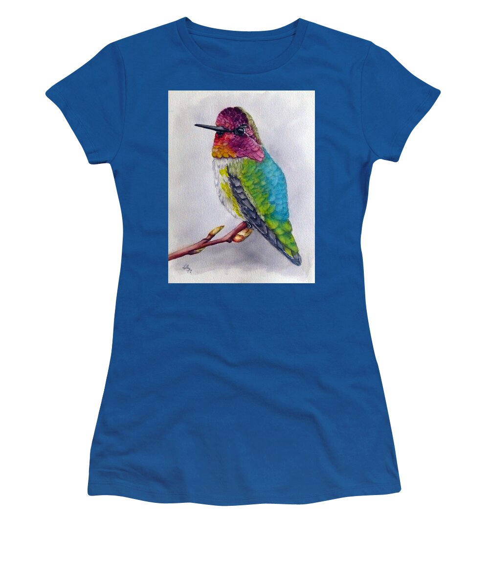 Hummingbird Women's T-Shirt featuring the painting Anna's Hummingbird by Kelly Mills