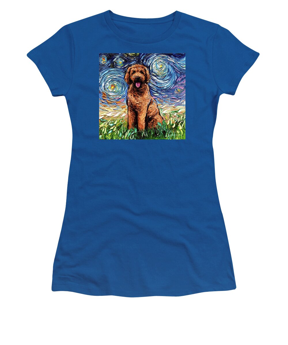 Apricot Women's T-Shirt featuring the painting Apricot Goldendoodle by Aja Trier