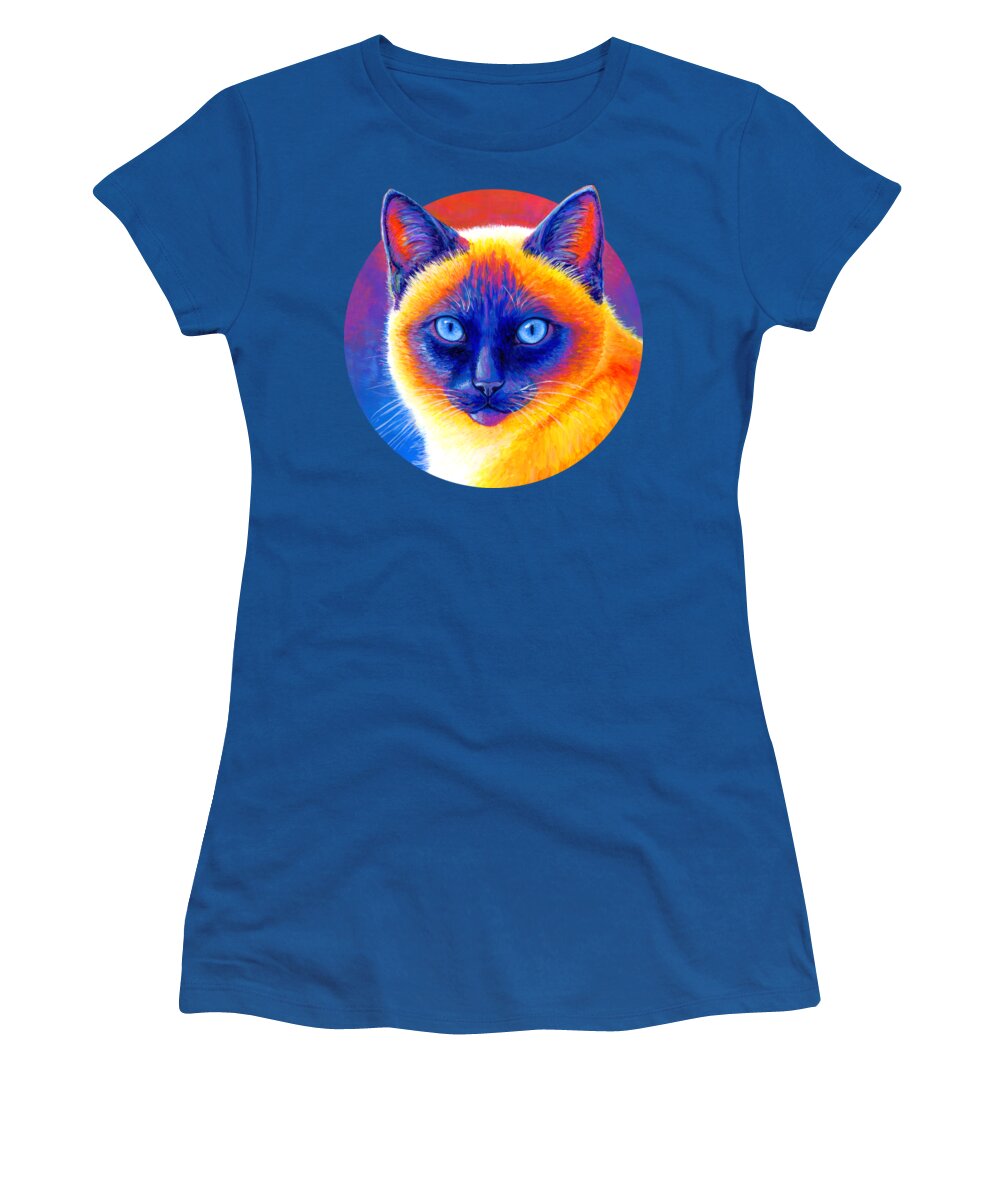 Siamese Cat Women's T-Shirt featuring the painting Jewel of the Orient - Colorful Siamese Cat by Rebecca Wang