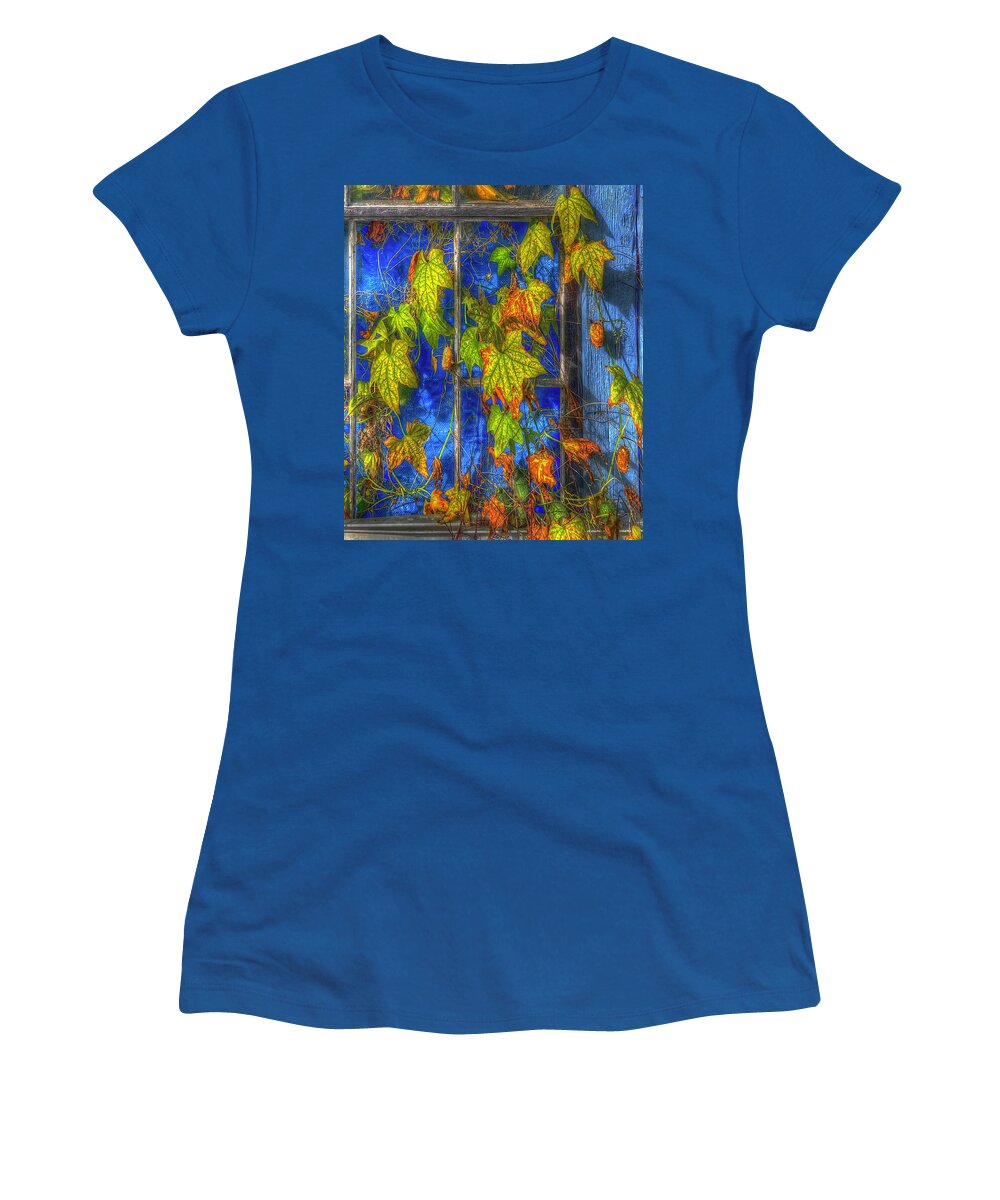 Autumn Women's T-Shirt featuring the photograph Autumn Podcast in a Window by Wayne King