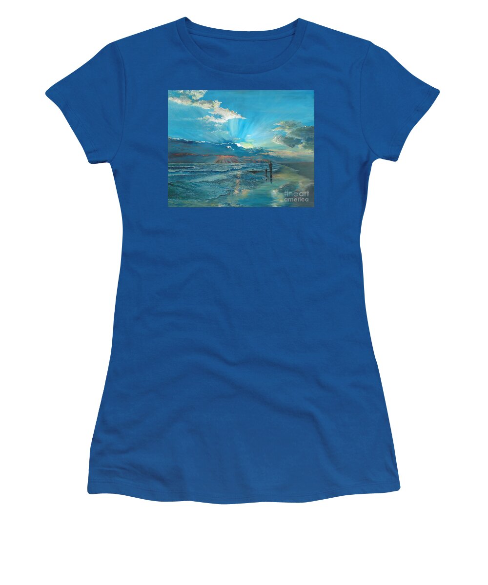 Beach Women's T-Shirt featuring the painting Beach Walk by Merana Cadorette