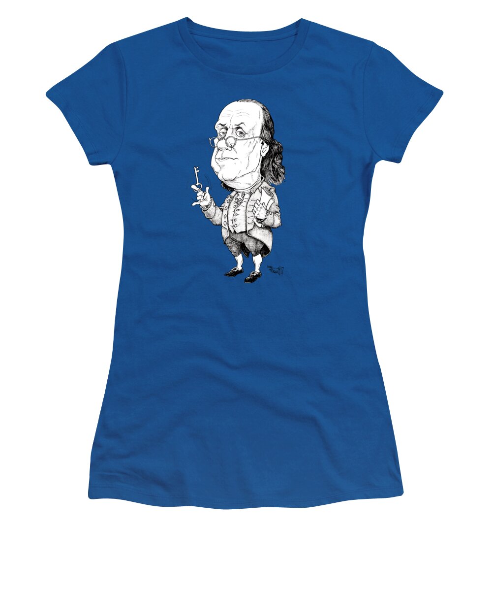 Cartoon Women's T-Shirt featuring the drawing Ben Franklin by Mike Scott