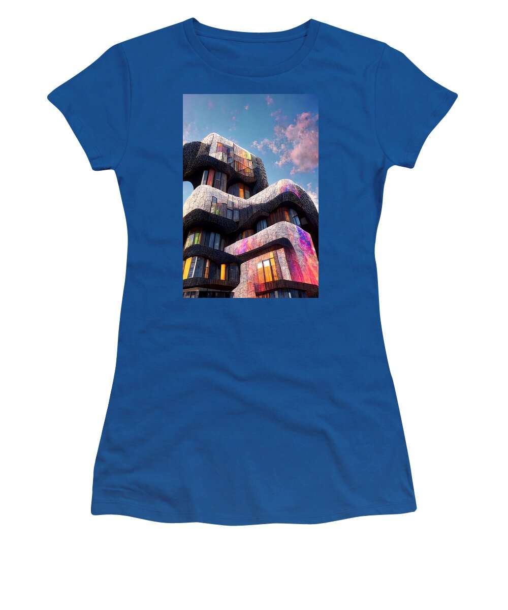 Beautiful Women's T-Shirt featuring the painting Bilaterally Symetric Building Facade Front Facing Pa Dc2bc15f 2abd 4421 8cba Fbdf641161e1 by MotionAge Designs