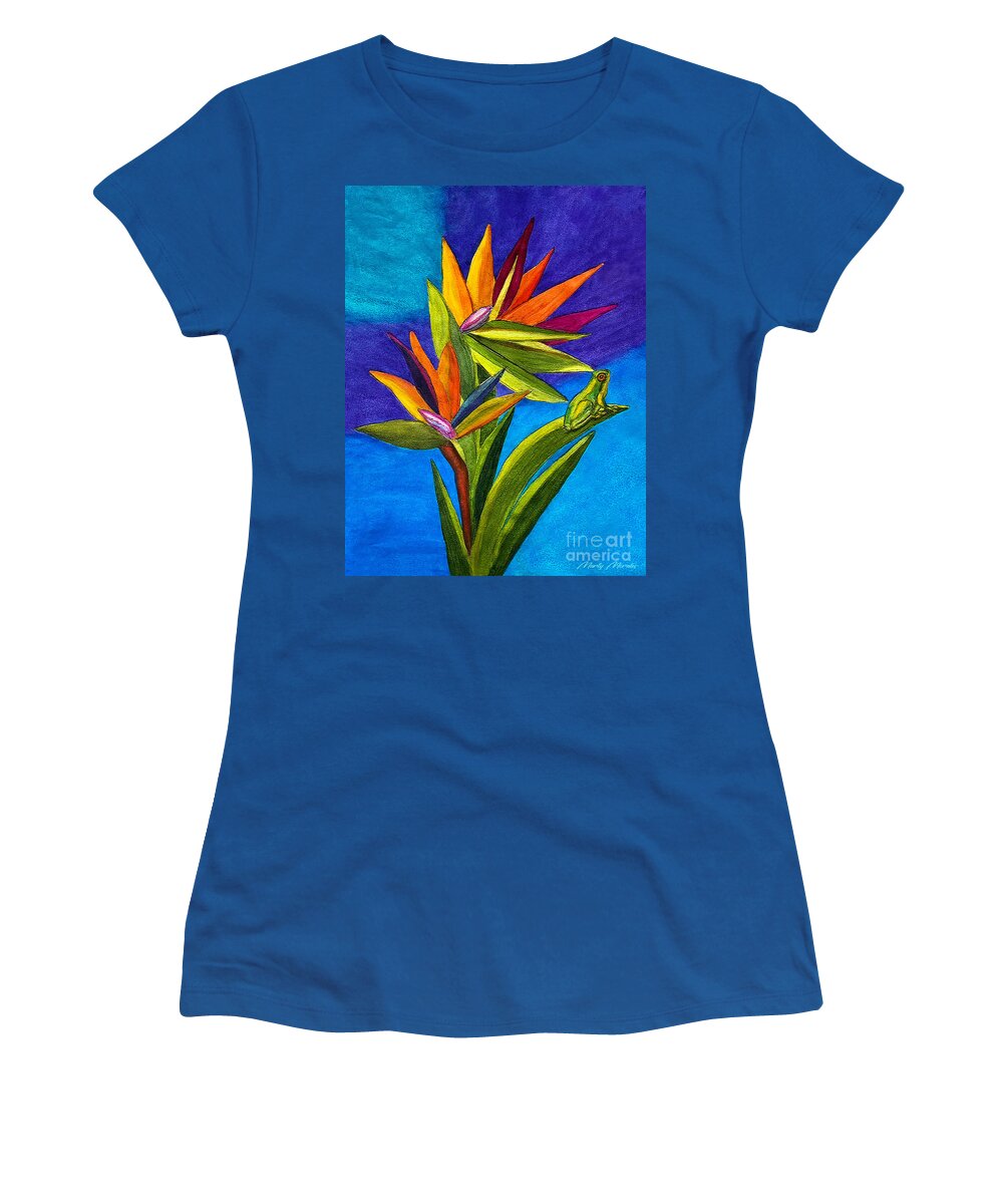 Blue Women's T-Shirt featuring the mixed media Bird of Paradise V1 by Marty's Royal Art