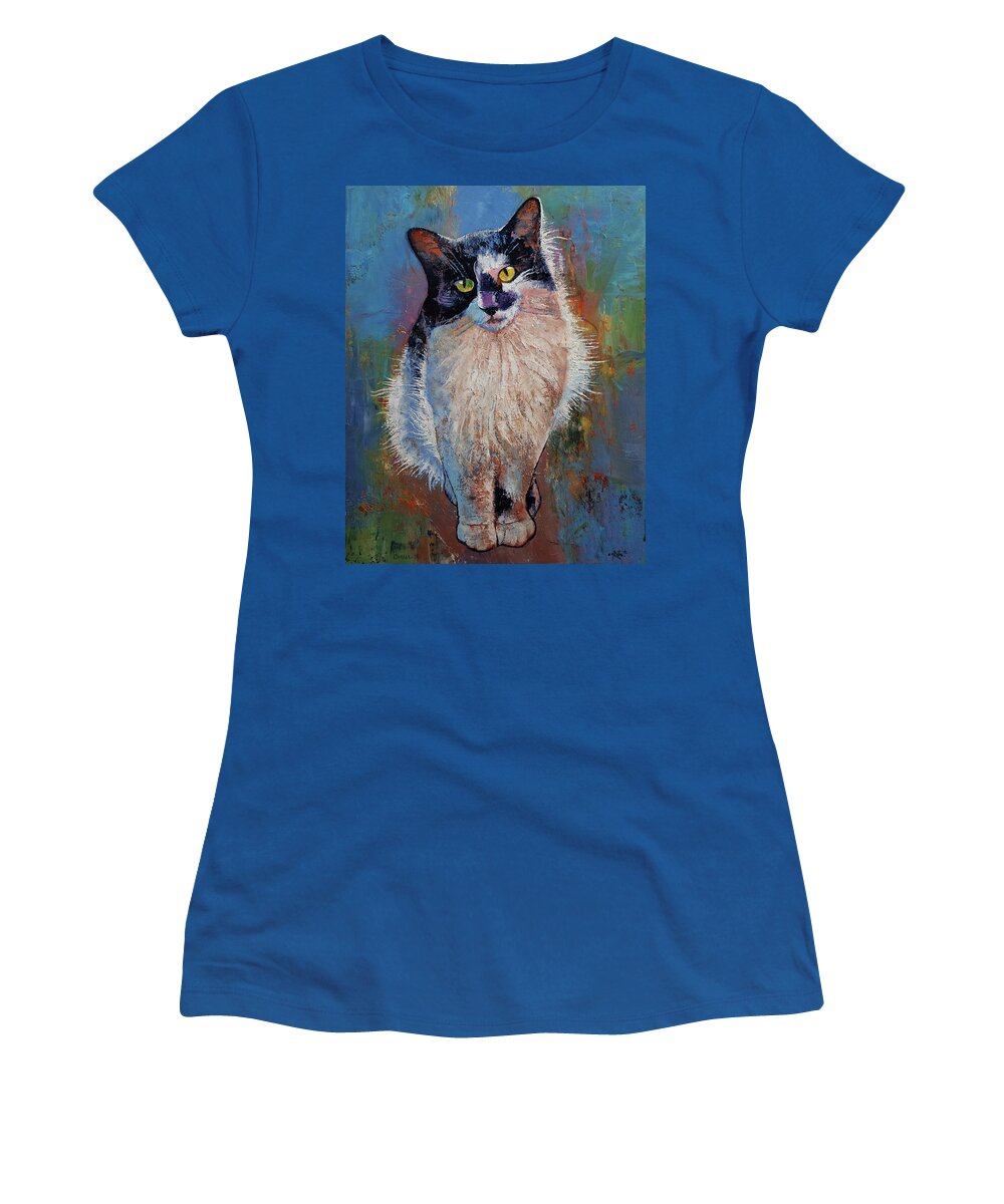 Cat Women's T-Shirt featuring the painting Black and White Cat by Michael Creese