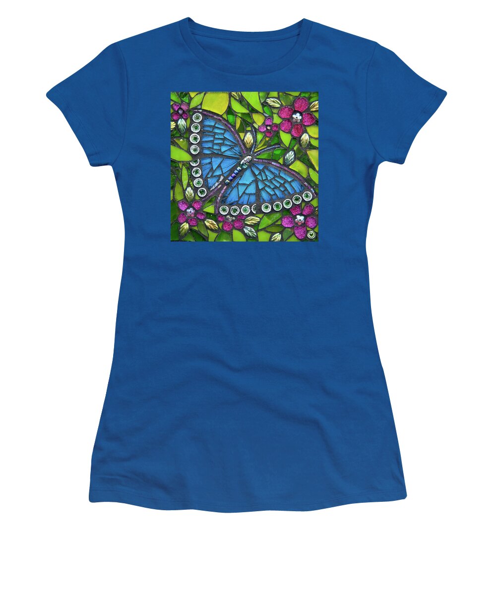Butterfly Women's T-Shirt featuring the glass art Blue Beauty by Cherie Bosela