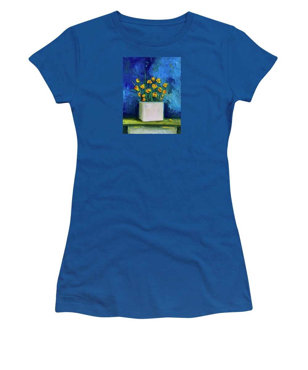 Daffodils Women's T-Shirt featuring the painting Blue Daffodils by Roger Clarke