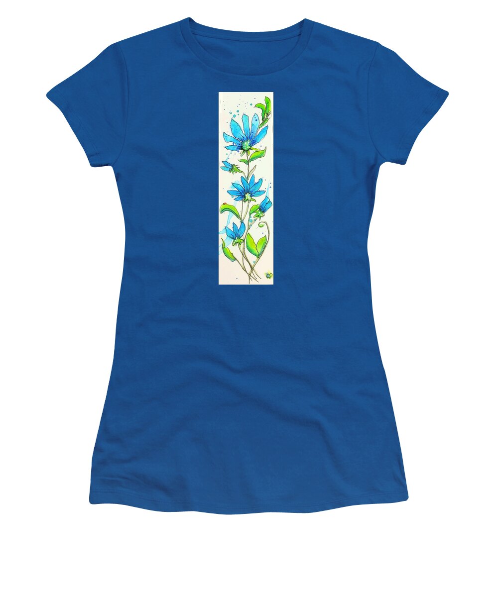 Blue Daisy Women's T-Shirt featuring the painting Blue Flower Dancer by Deahn Benware