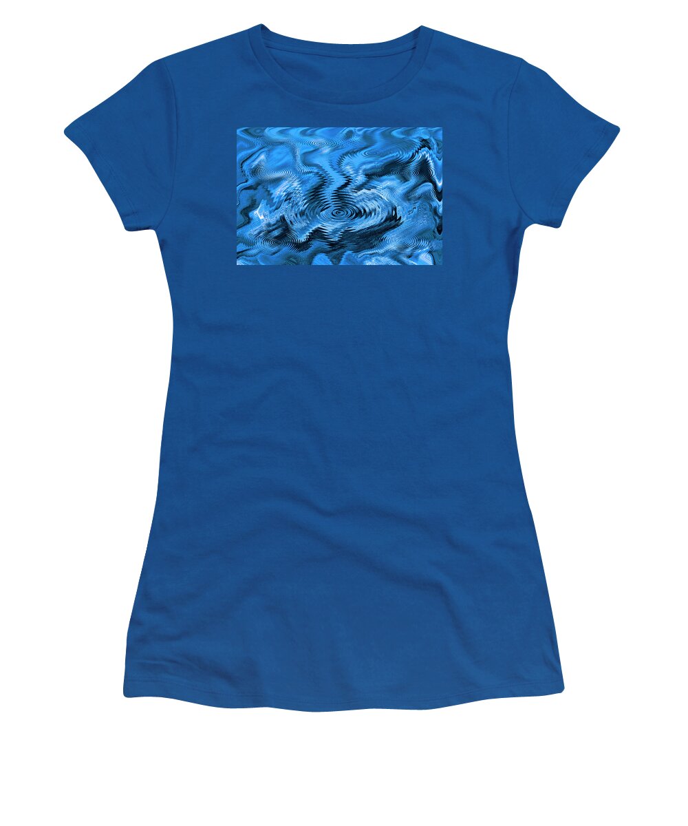 Abstract Women's T-Shirt featuring the photograph Blue pond ripple wave texture background by Severija Kirilovaite