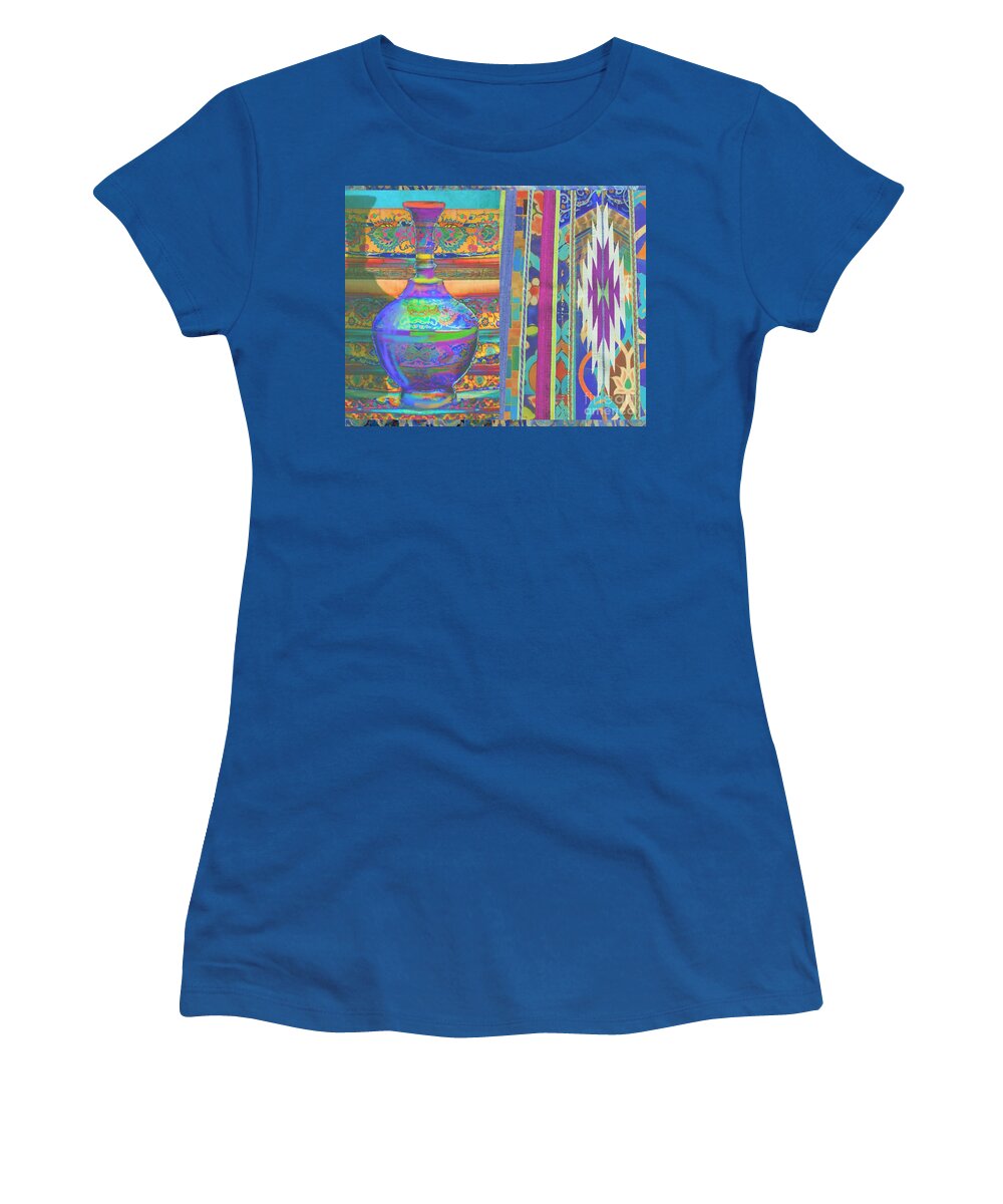 Mixed Media Women's T-Shirt featuring the mixed media Blue urn by Seema Z