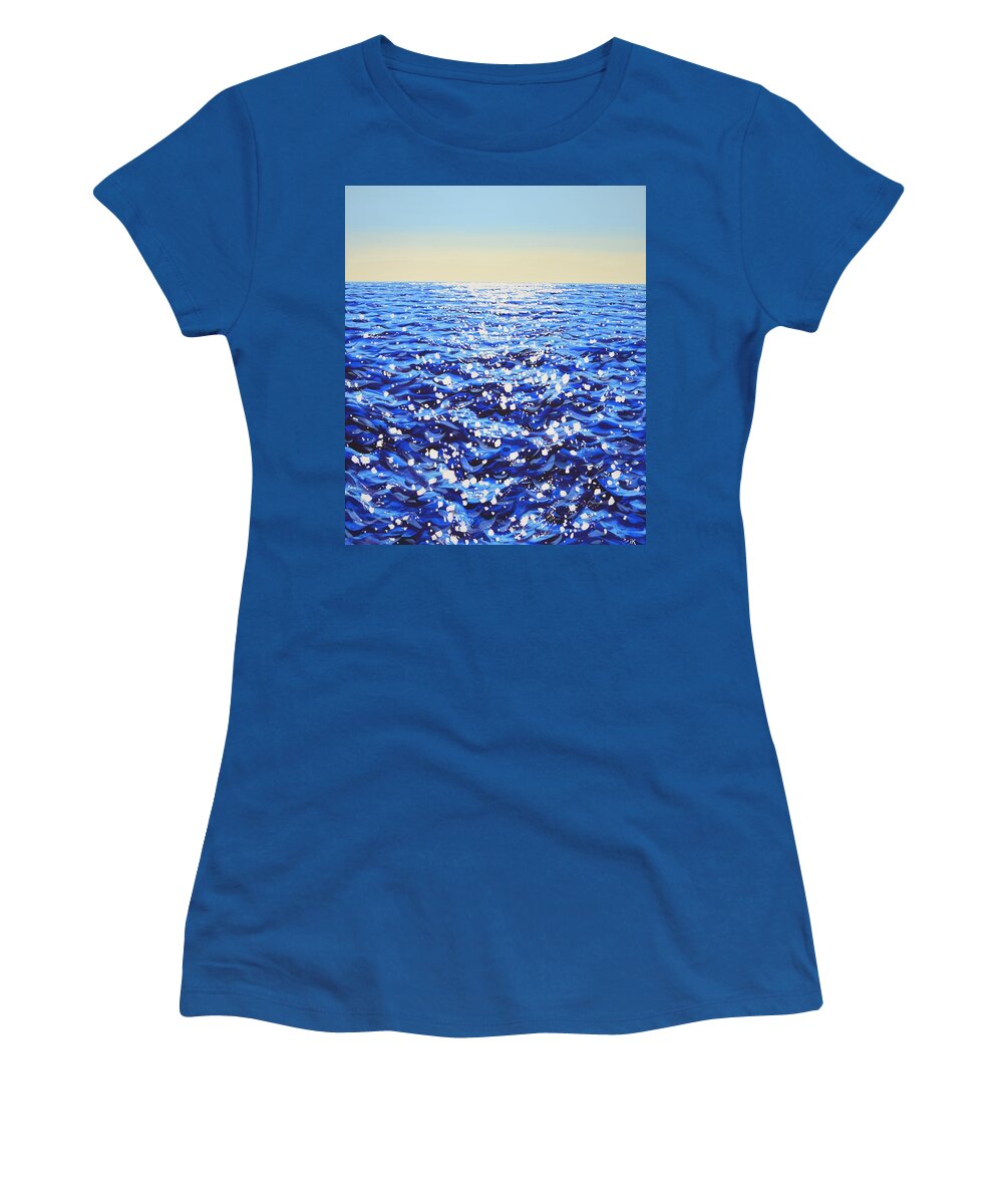 Sea Women's T-Shirt featuring the painting 	Blue water. Light. by Iryna Kastsova