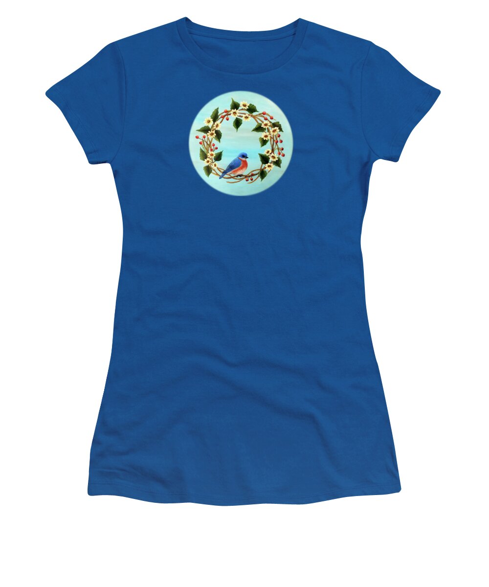 Bluebird Women's T-Shirt featuring the painting Bluebird Wreath by Sarah Irland