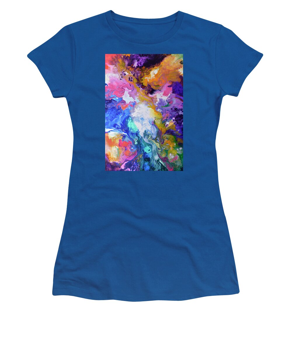 Fluid Art Women's T-Shirt featuring the painting Boundaryless by Sally Trace