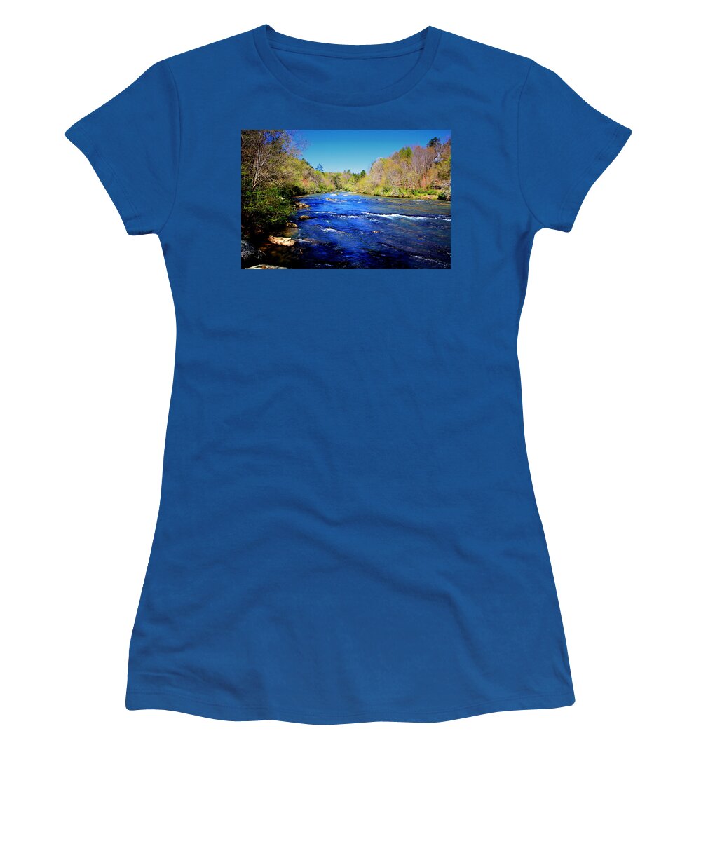 Chattahoochee River Women's T-Shirt featuring the photograph Buck Shoals on the Hooch by Jerry Battle