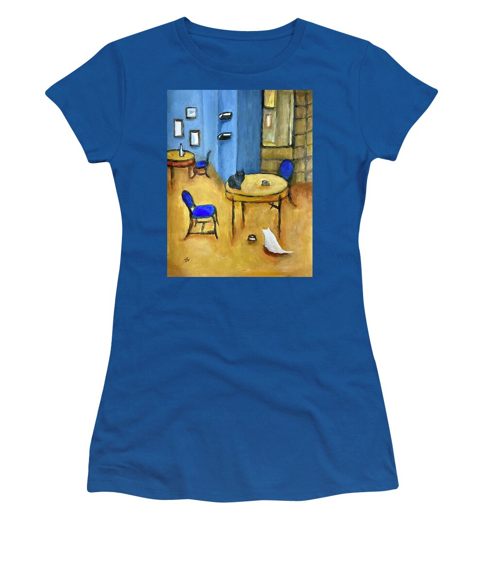 Cat Women's T-Shirt featuring the painting Cafe des Chats by Victoria Lakes