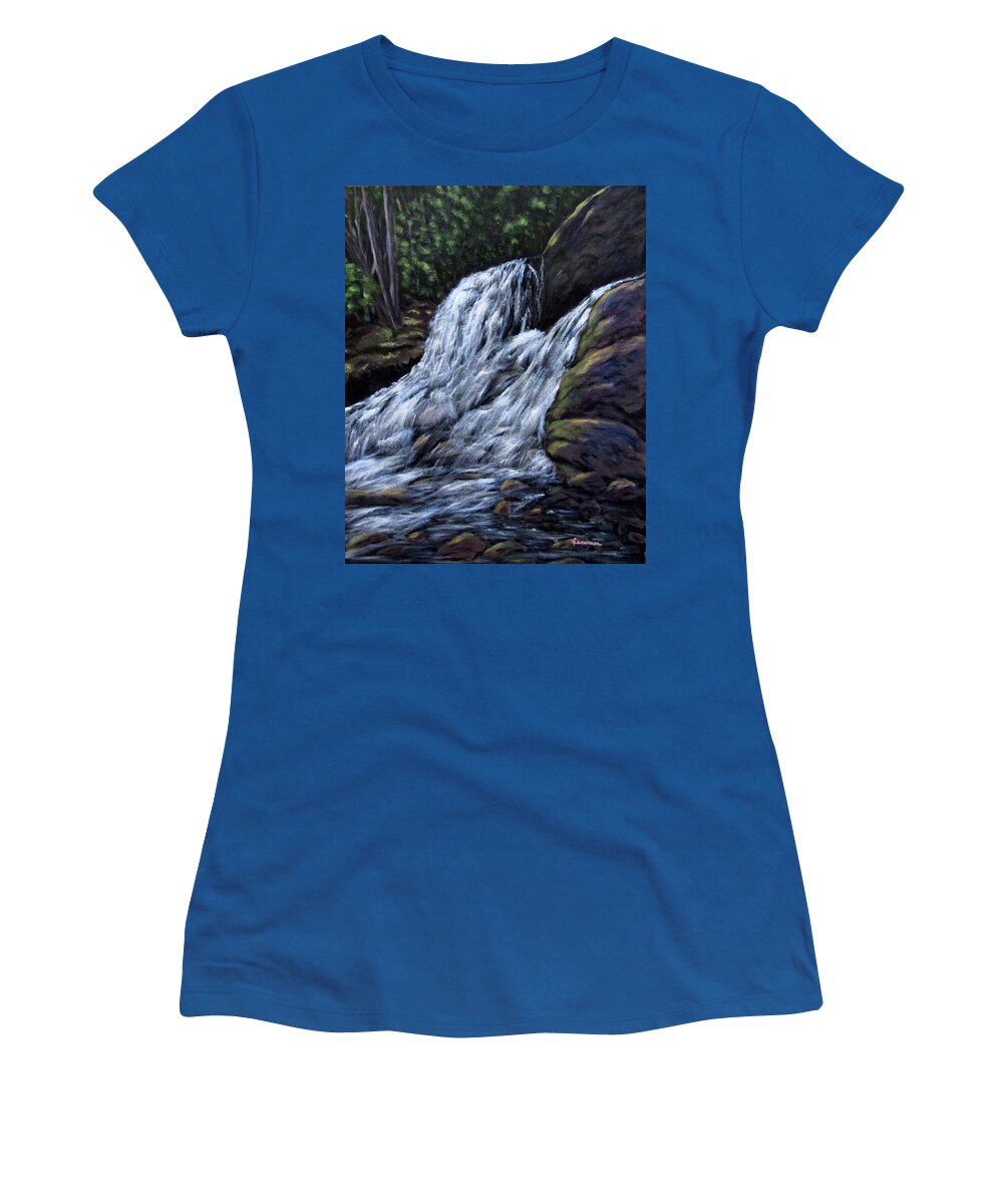 Waterfall Women's T-Shirt featuring the painting Carson Creek Falls by Sandy Hemmer