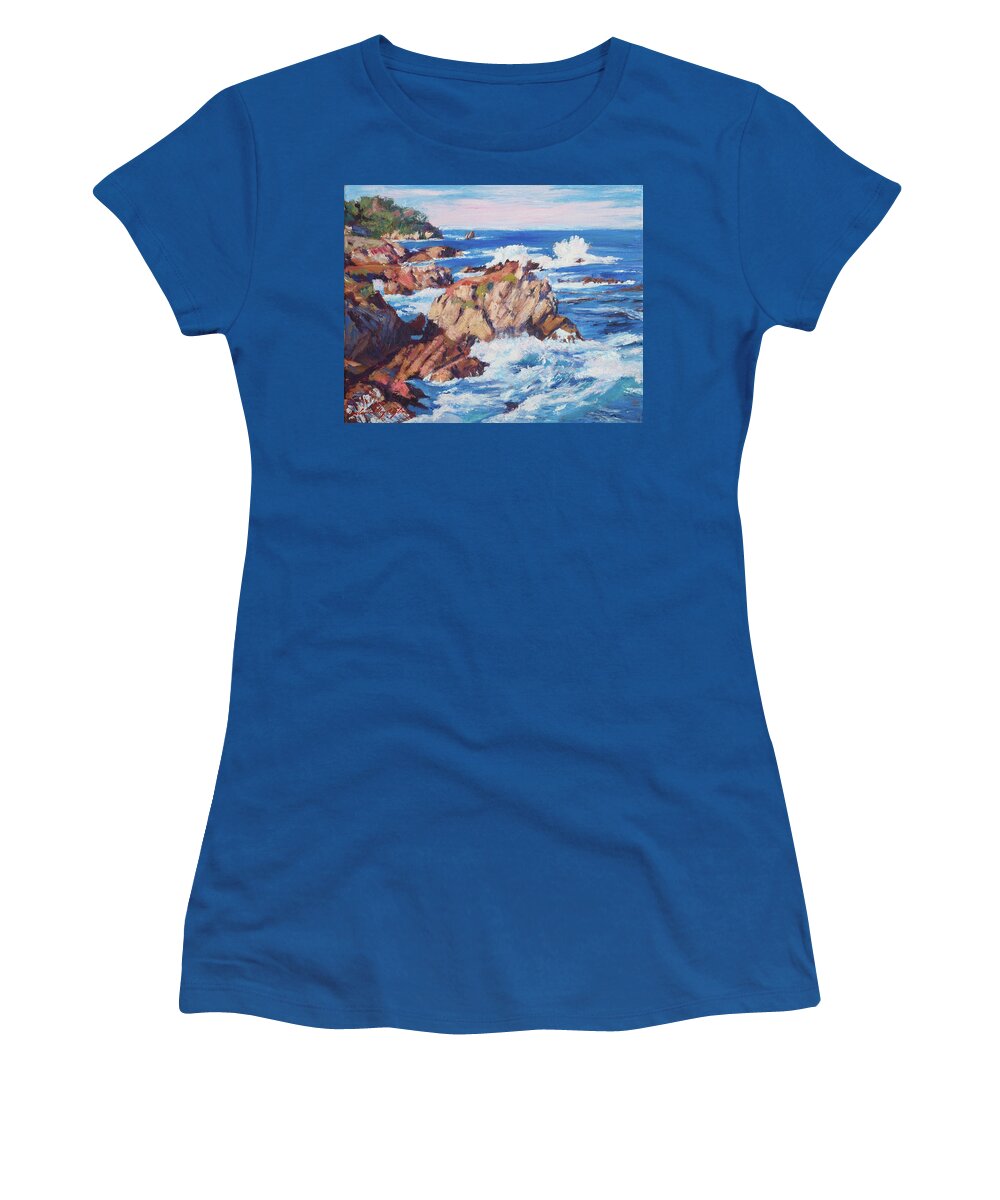 Landscape Women's T-Shirt featuring the painting Central Coast At Carmel by David Lloyd Glover