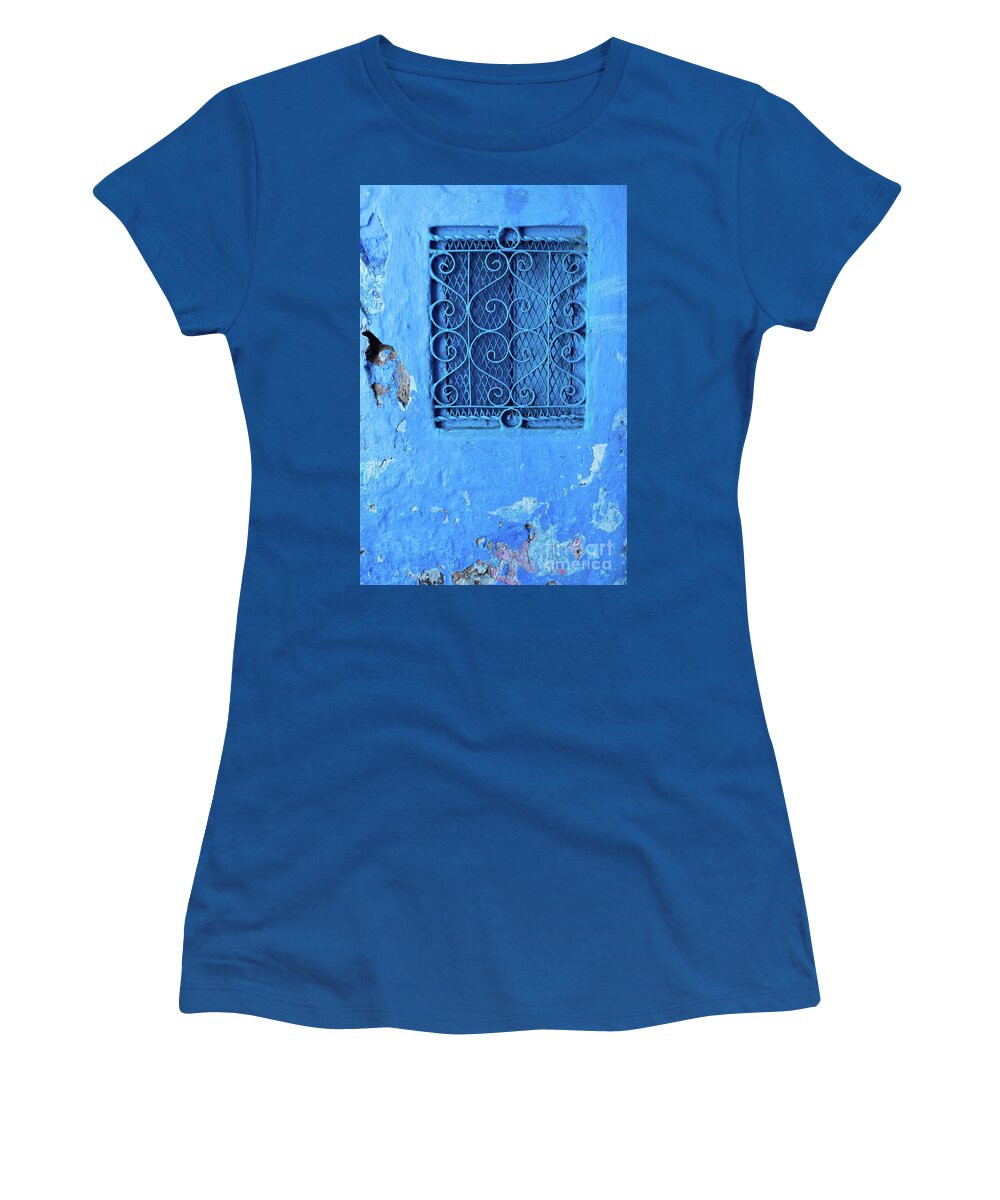 Chefchaouen Women's T-Shirt featuring the photograph Chefchaouen Window Grille 02 by Rick Piper Photography