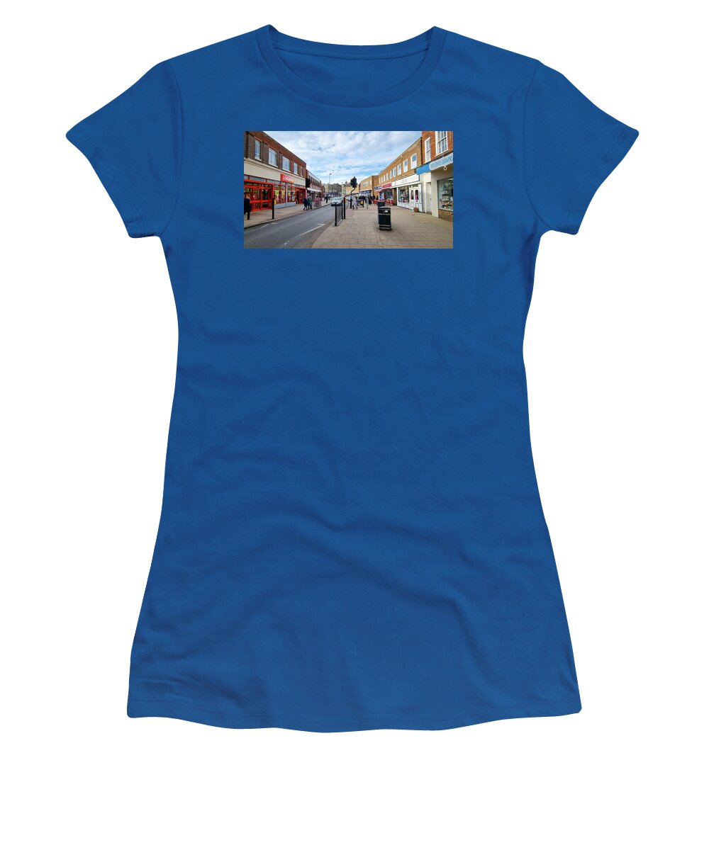 Cromer Women's T-Shirt featuring the photograph Church Street Cromer Looking West by Gordon James