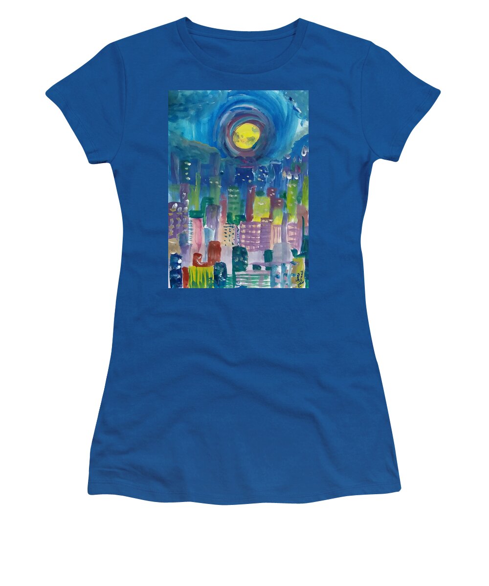 City Women's T-Shirt featuring the painting City Moon by James McCormack