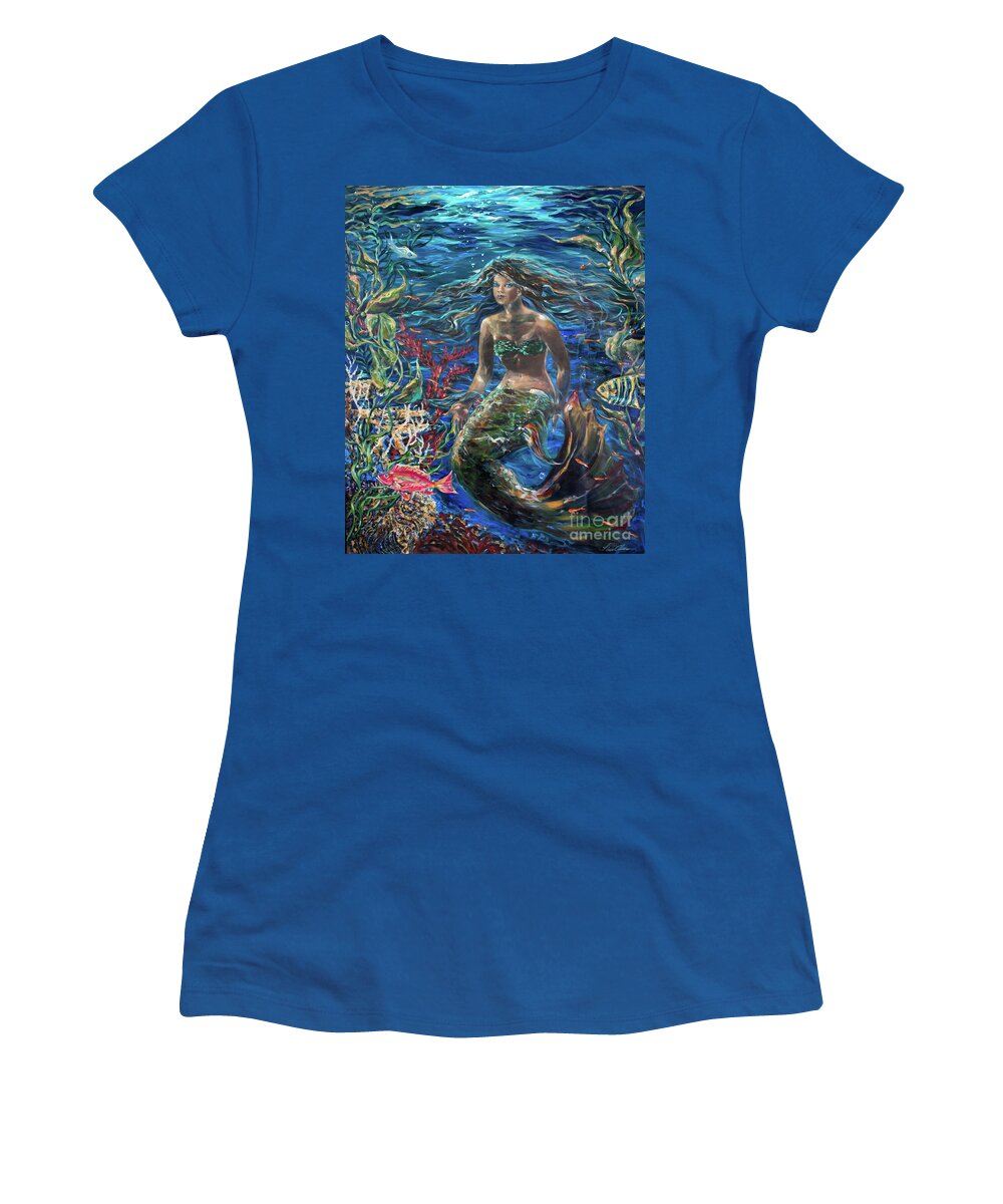 Mermaid Women's T-Shirt featuring the painting Close to the Surface by Linda Olsen