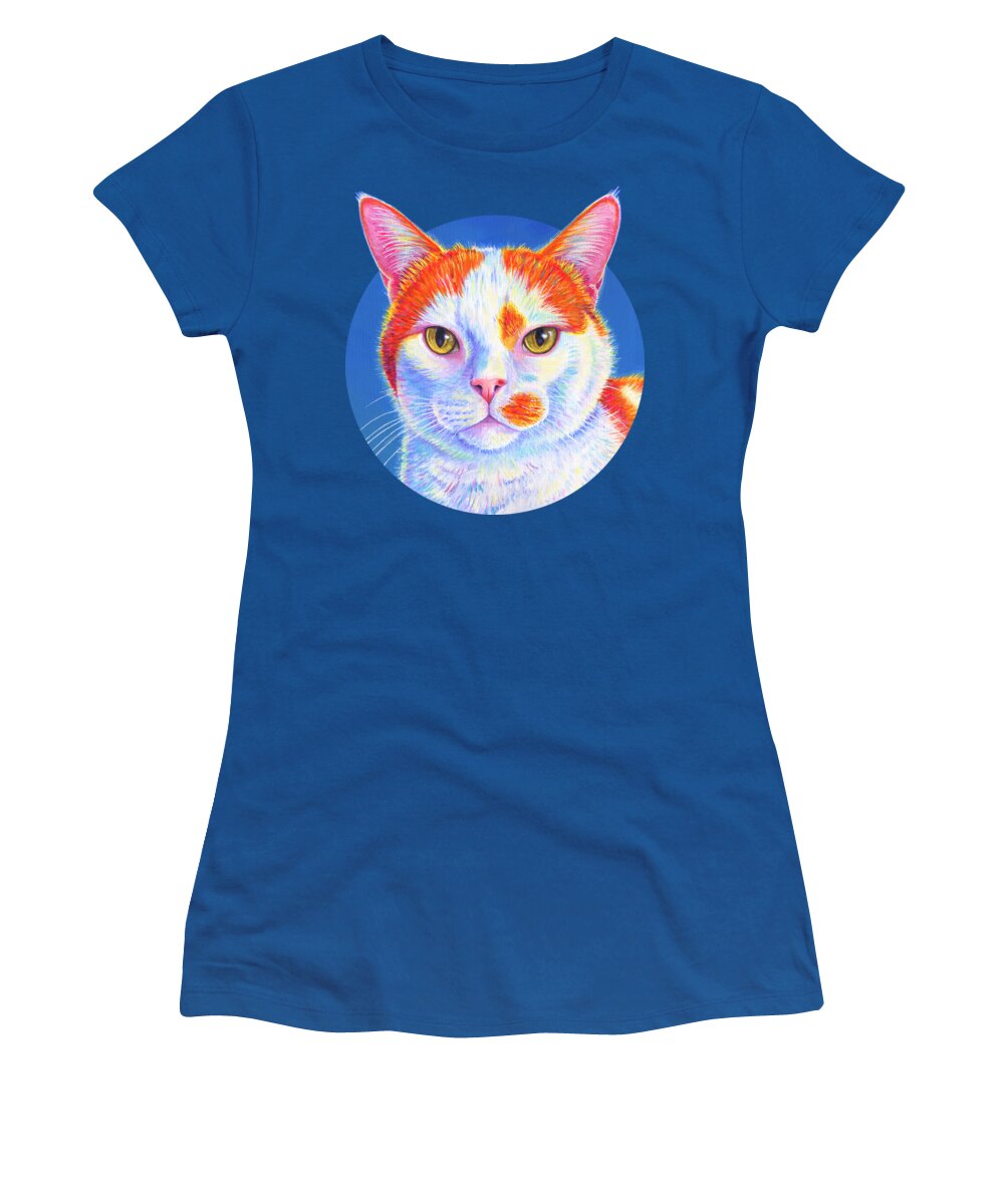 Cat Women's T-Shirt featuring the painting Colorful Orange and White Cat - Hyler by Rebecca Wang