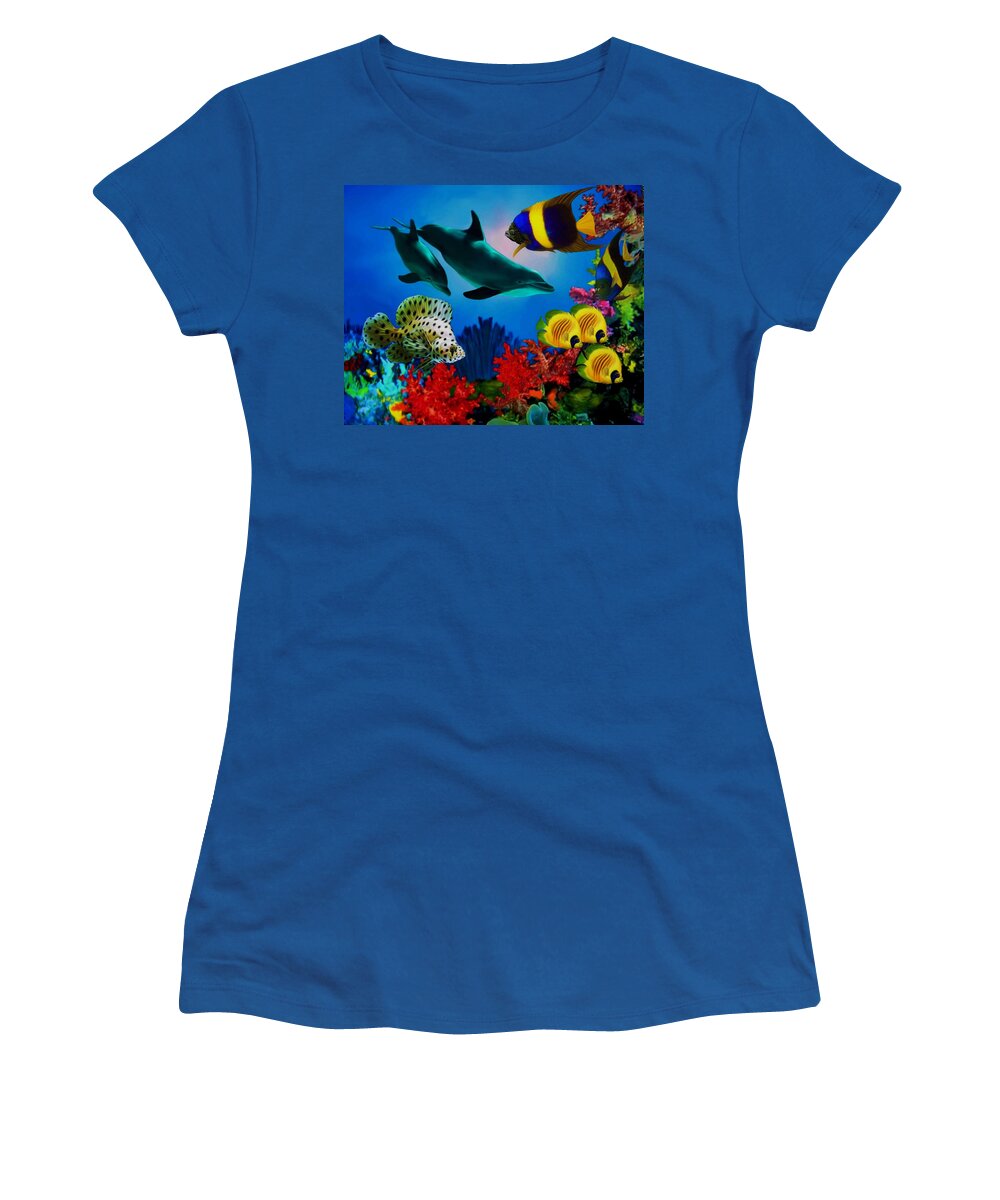 Coral Reef Women's T-Shirt featuring the mixed media Corals and Fish by Anthony Seeker