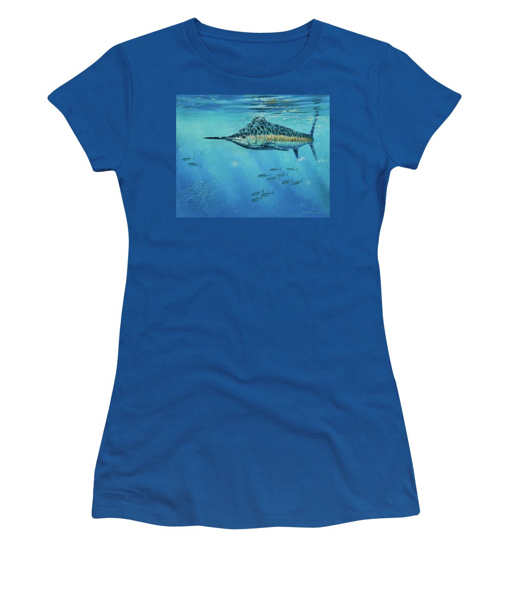 Blue Marlin Paintings Women's T-Shirt featuring the painting Cruise Missle by Guy Crittenden