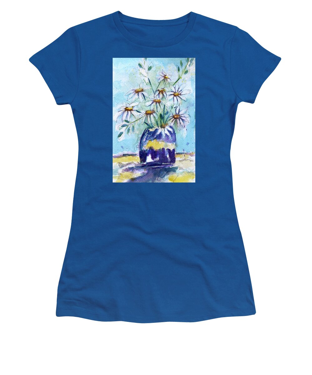 Loose Floral Women's T-Shirt featuring the painting Daisies in a Purple Vase by Roxy Rich