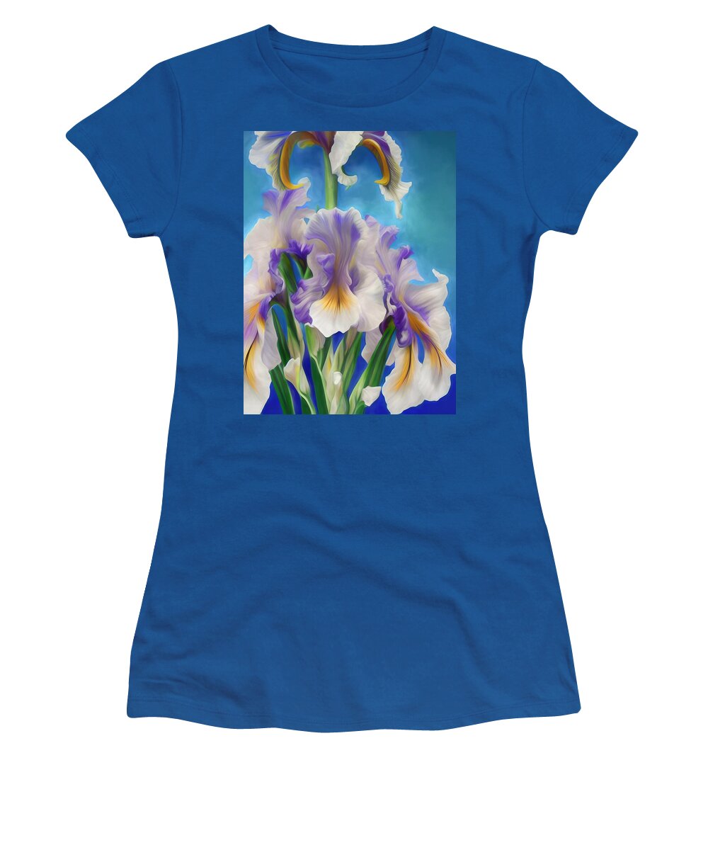 Floral Women's T-Shirt featuring the mixed media Dancing in the Blue Sky by Lynda Lehmann