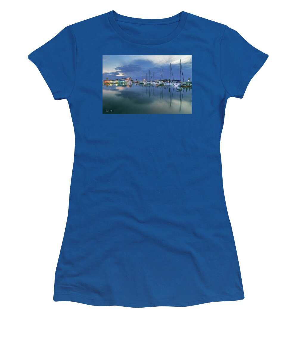 An Early Morning From The Rockport Harbor Marina (rockport Women's T-Shirt featuring the photograph Dreamy Dawn by Christopher Rice