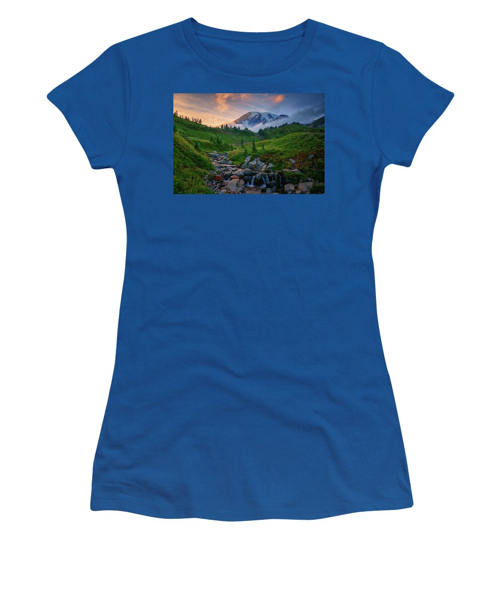 Mount Rainier Women's T-Shirt featuring the photograph Edith Creek Sunset by Dan Mihai