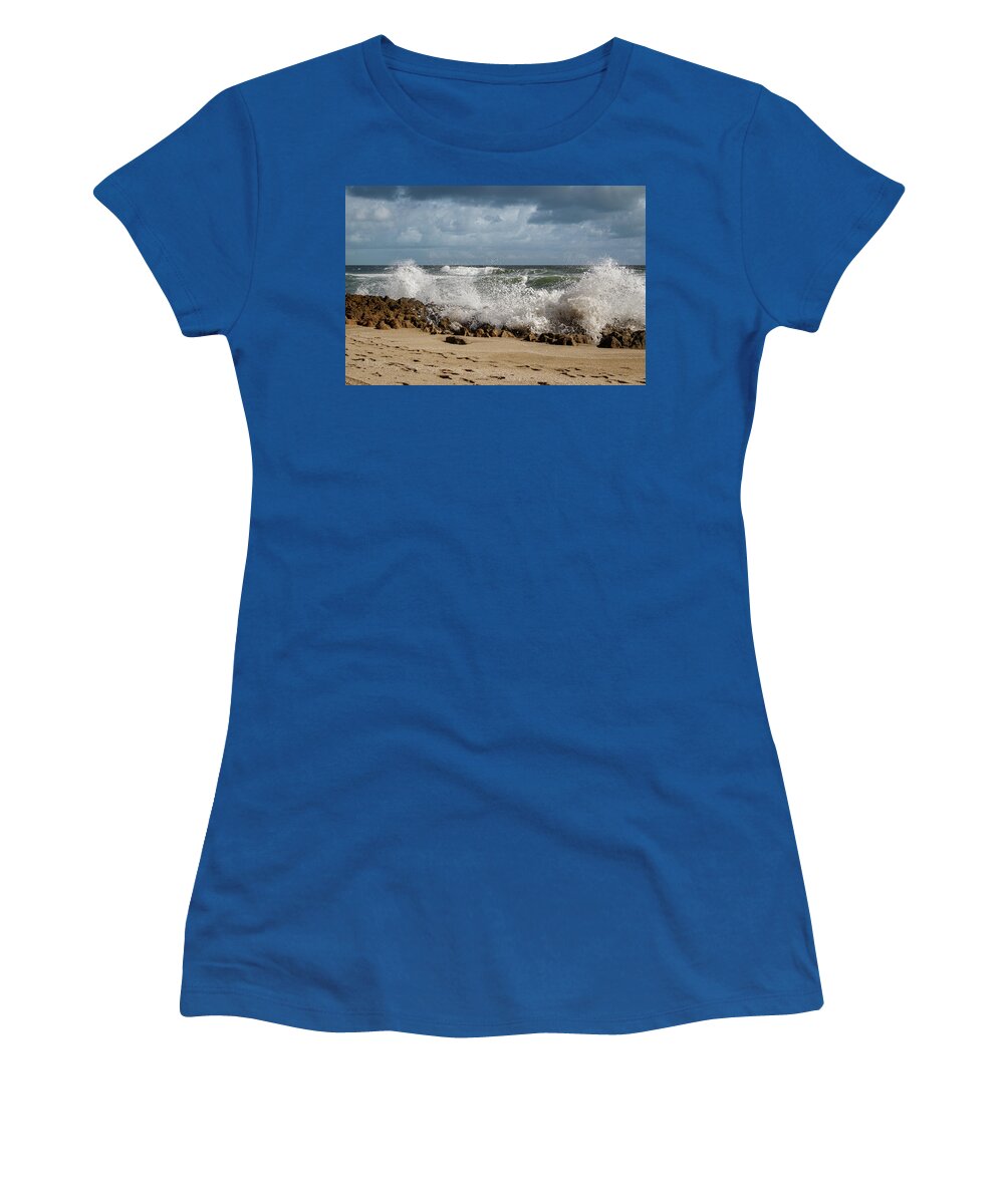 Beach Women's T-Shirt featuring the photograph Explosive Beach by Les Greenwood