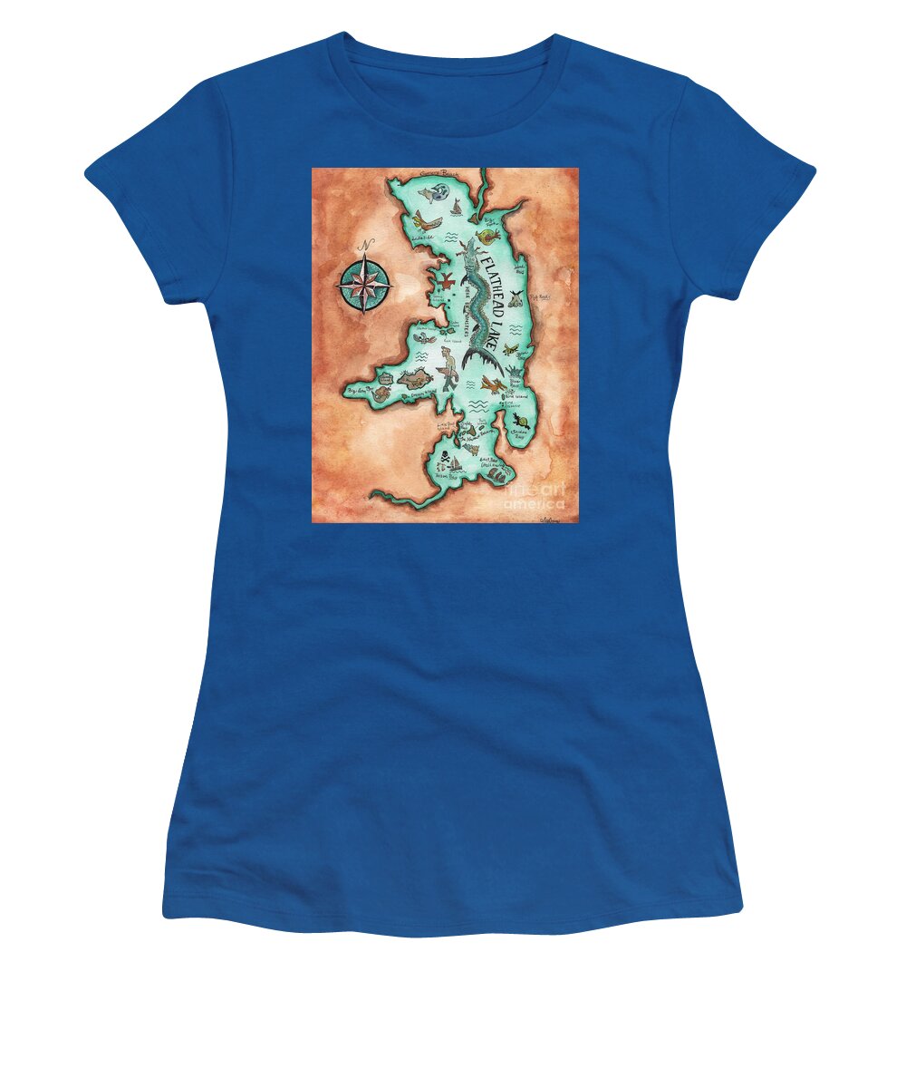Sea Monster Women's T-Shirt featuring the painting Flathead Lake Sea Monster Map by Eric Haines