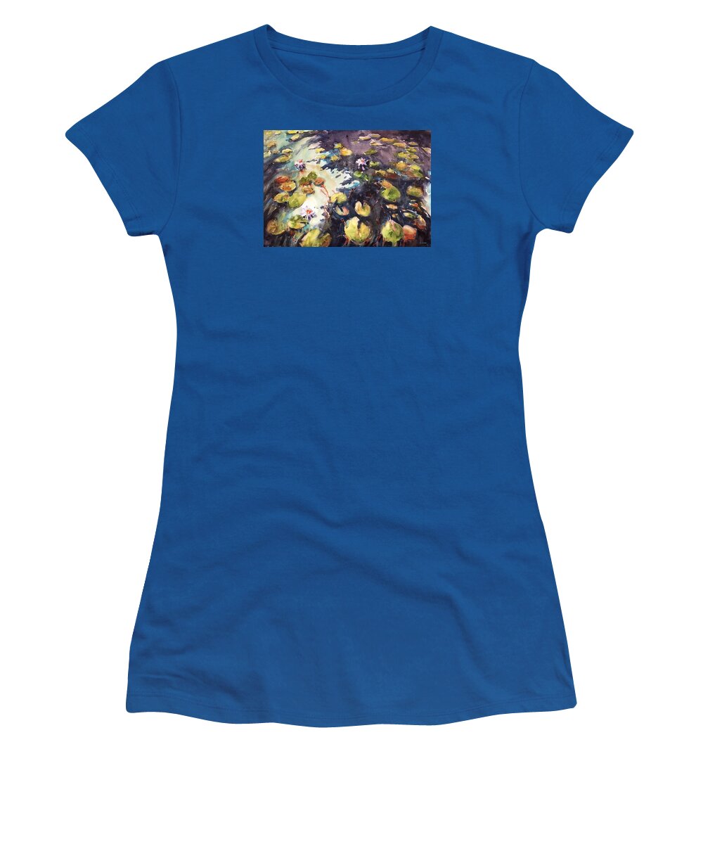 Water Garden Women's T-Shirt featuring the painting Flotilla by Judith Levins