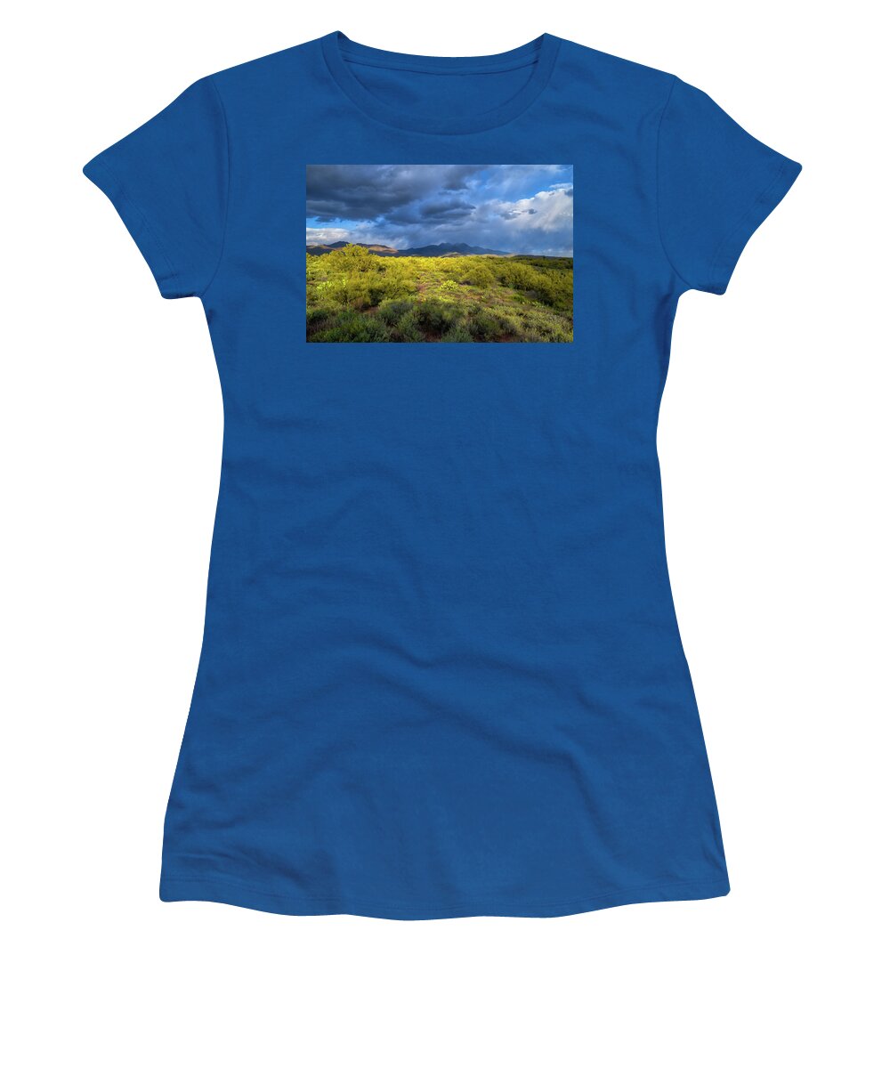 Four Peaks Women's T-Shirt featuring the photograph Four Peaks Rain by Chance Kafka