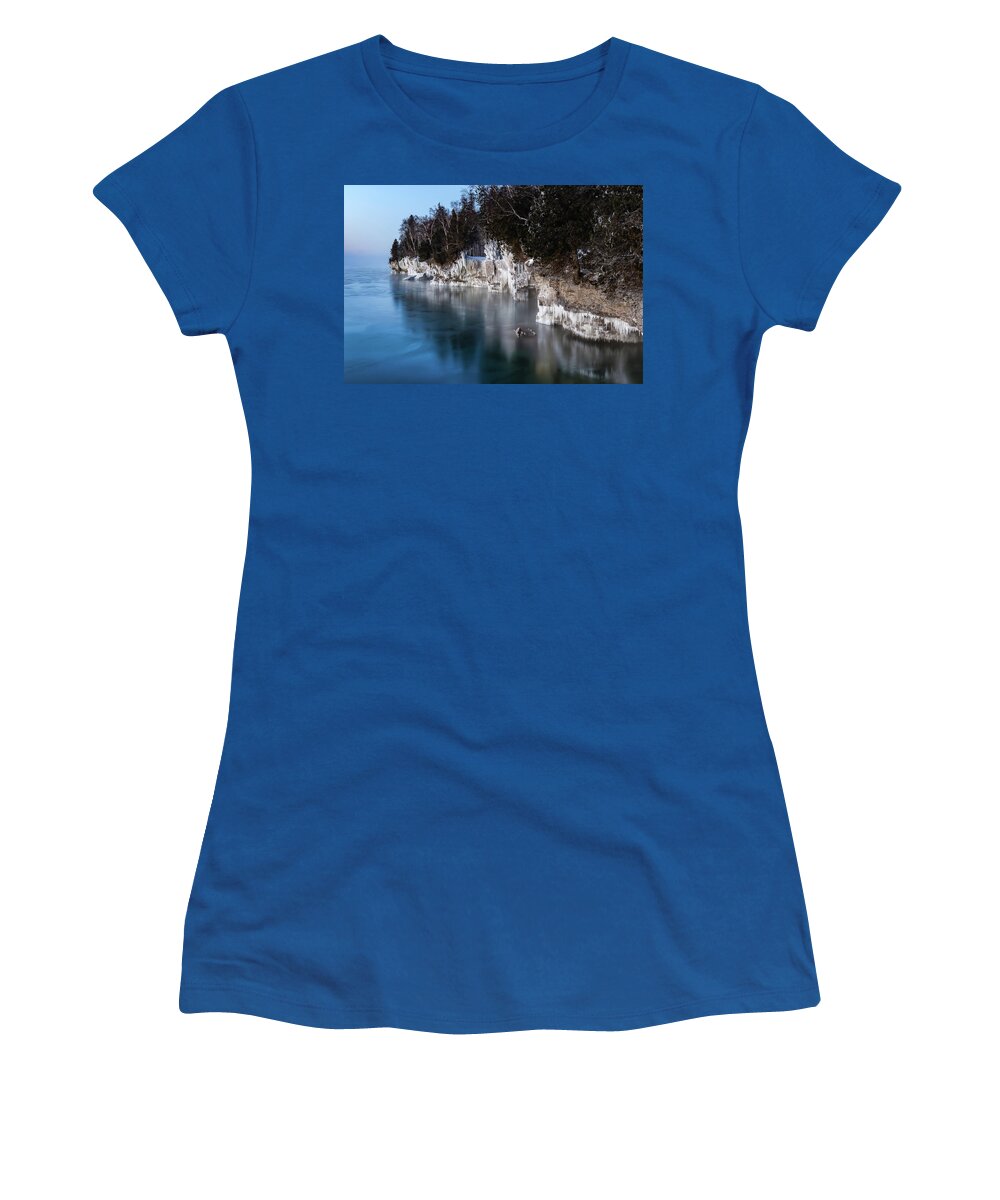 Door County Women's T-Shirt featuring the photograph Frozen Shoreline by Brad Bellisle