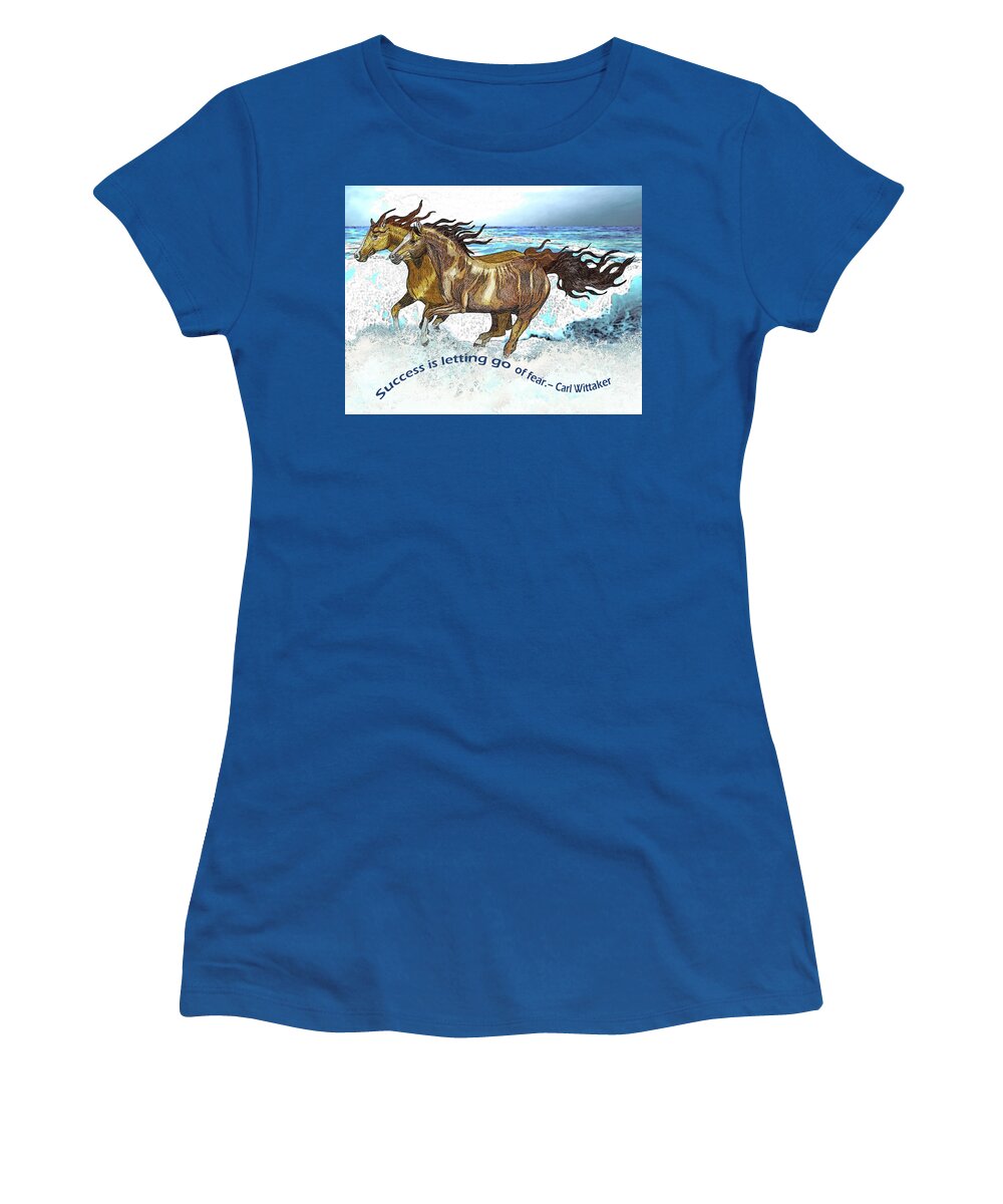 Water Women's T-Shirt featuring the mixed media Galloping in Water by Equus Artisan