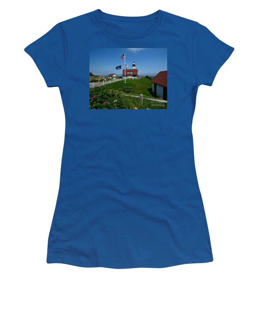 Portland Head Lighthouse Women's T-Shirt featuring the photograph Gental Breeze at the Portland Head Lighthouse by Steve Brown