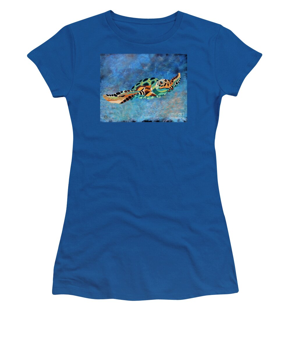 Sea Turtle Women's T-Shirt featuring the painting Gently Gliding Along Sea Turtle by Barbara Rush