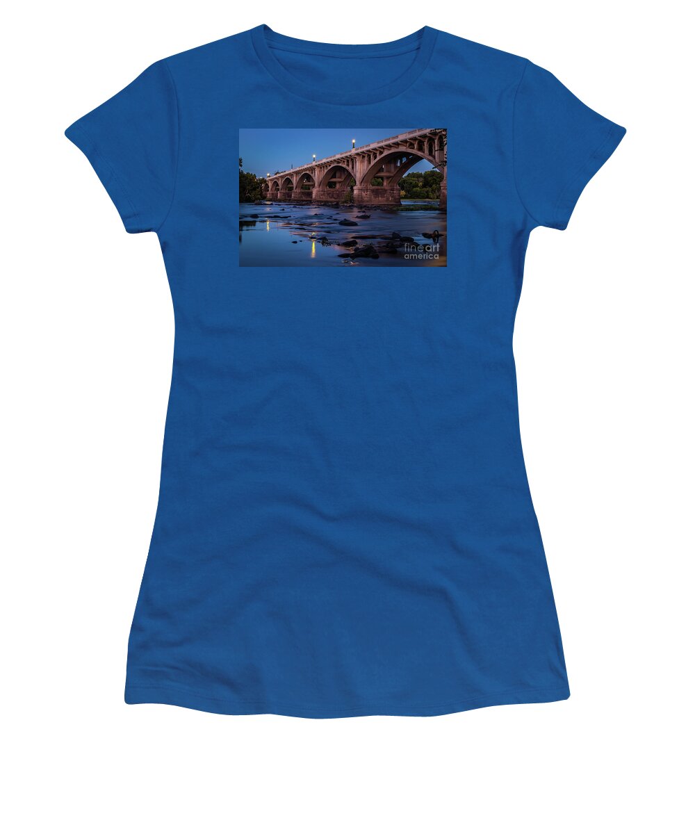 Gsb Women's T-Shirt featuring the photograph Gervais St. Bridge at Twilight-1-v2 by Charles Hite