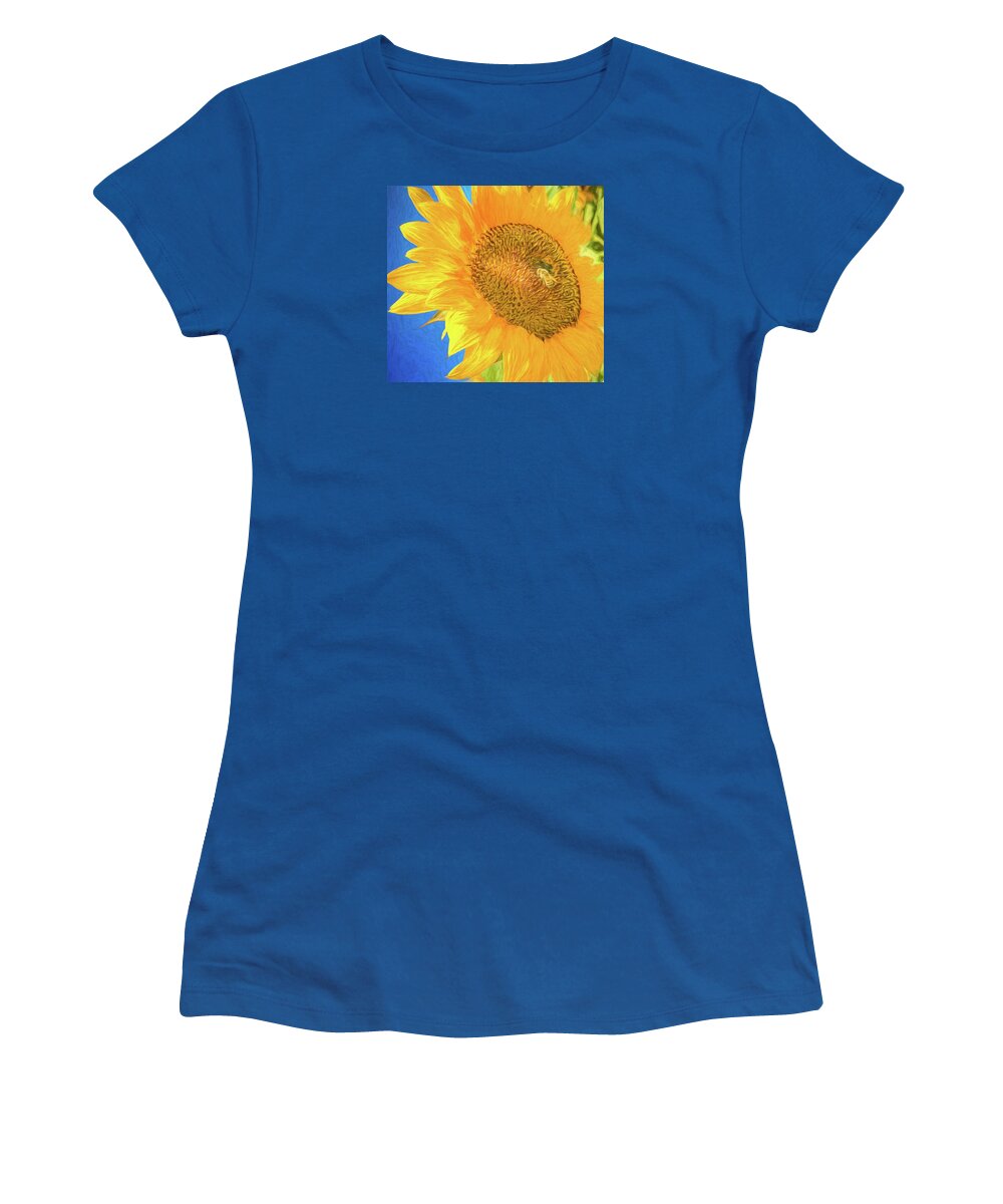 Giant Sunflower Women's T-Shirt featuring the mixed media Giant Sunflower by Rebecca Herranen